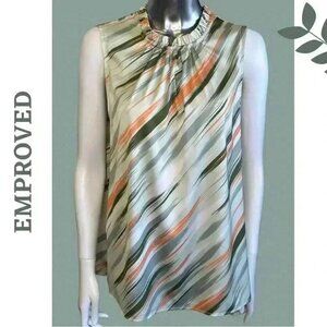 Empowered Sage Green Ikat Top Sleeveless Ruffle Collar Sustainable Fabric